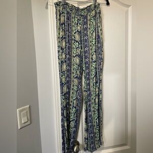 Billabong Blue and Green Patterned wide leg pants